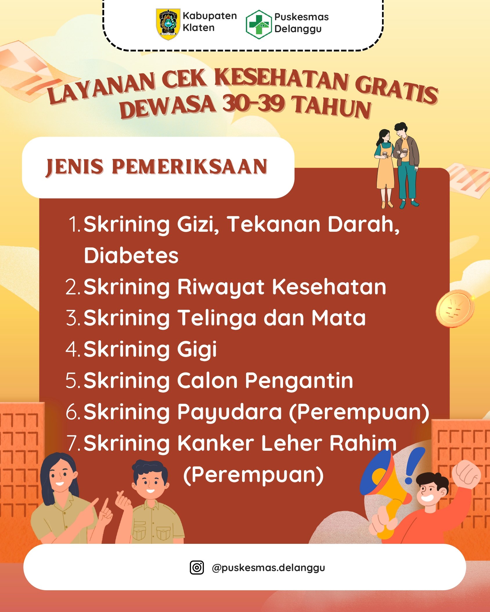 YUK CEK KESEHATAN GRATIS DI PUSKESMAS DELANGGU